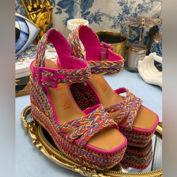 🆕 GIANNI BINI 🧿 NWOB Santi Woven Beaded Wedge Sandals - Rainbow Multi, Sz US 8 - Picture 9 of 16